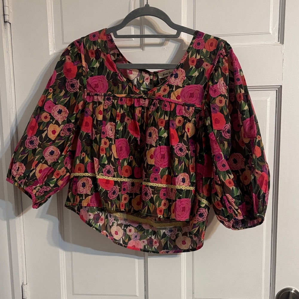 Elegant Floral Blouse with Pink and Green Accents